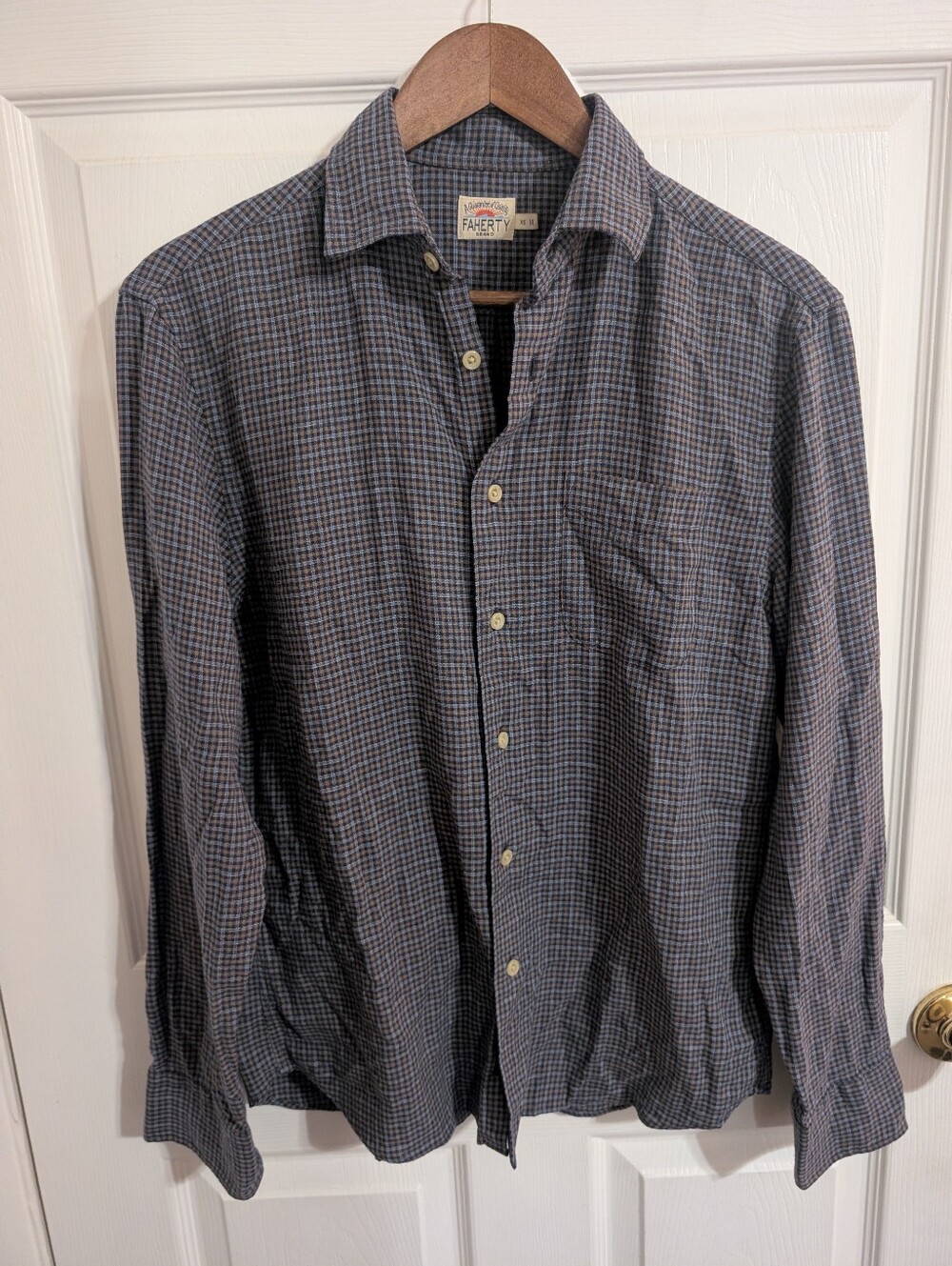 Faherty Mens Shirt Linen Blend Long Sleeve Blue Brown Button Down Size XS